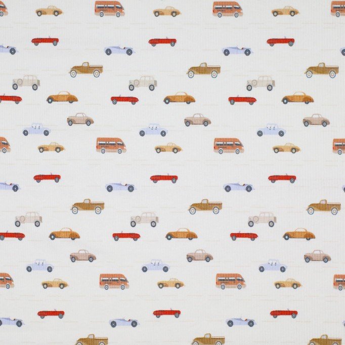Tessuto Jersey Di Cotone Costine - Piccole Auto - (Jersey Tessuti)