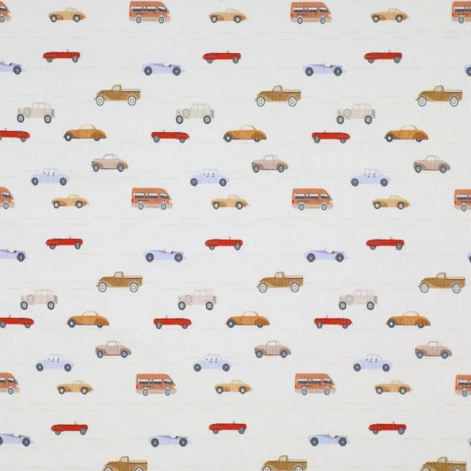 Rib Knit Jersey Fabric - Little Cars Rib Knit Jersey Fabric - Little Cars - (Jersey Fabrics)