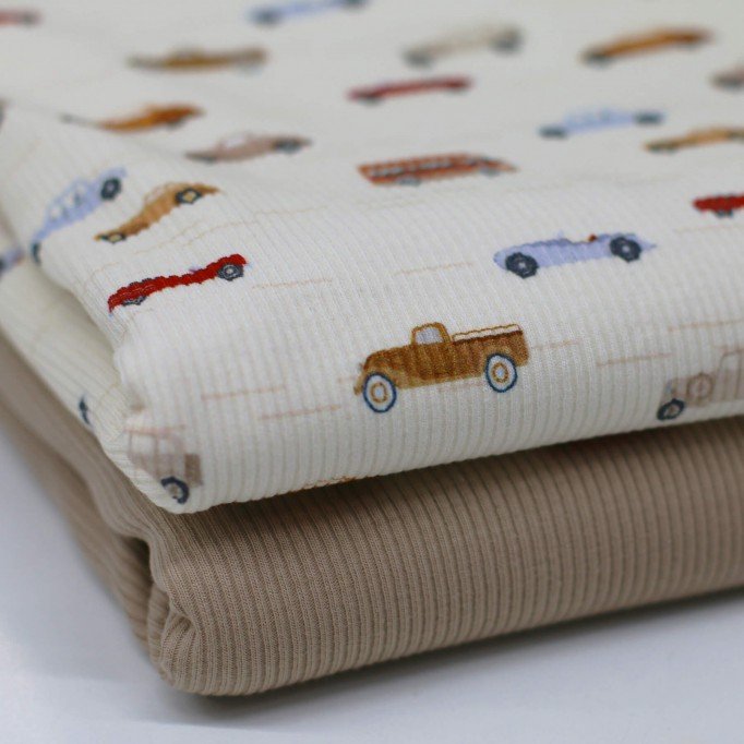 Tessuto Jersey Di Cotone Costine - Piccole Auto - (Jersey Tessuti)