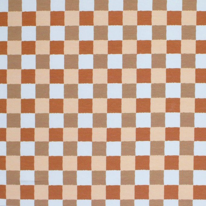 Jersey Katoen Digitale Print - Blokken 25mm Bruin Beige - (Jersey Katoen Digitale Print)