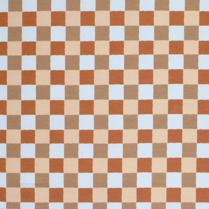 Jersey Coton Impression Numérique - Blocs 25mm Marron Beige - (Jersey Coton Impression Numérique)
