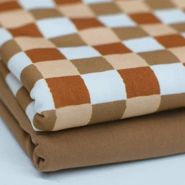 Jersey Di Cotone Stampa Digitale - Blocchi 25mm Marrone Beige - (Jersey Di Cotone Digitale Stampata)