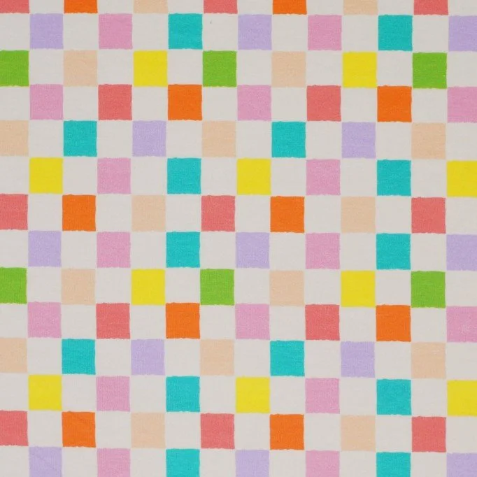 Jersey Coton Impression Numérique - Blocs 25mm Lilas Orange - (Jersey Coton Impression Numérique)