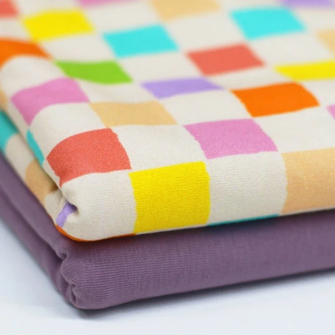 Jersey Coton Impression Numérique - Blocs 25mm Lilas Orange - (Jersey Coton Impression Numérique)