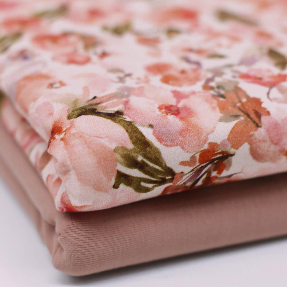 Bomuldjersey Digital Print - Dusty Pink Roseblomst
