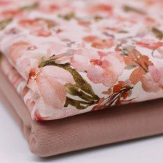 Jersey Cotton Fabric Digital Print - Dusty Pink Rose Flower  Jersey Cotton Fabric Digital Print - Dusty Pink Rose Flower