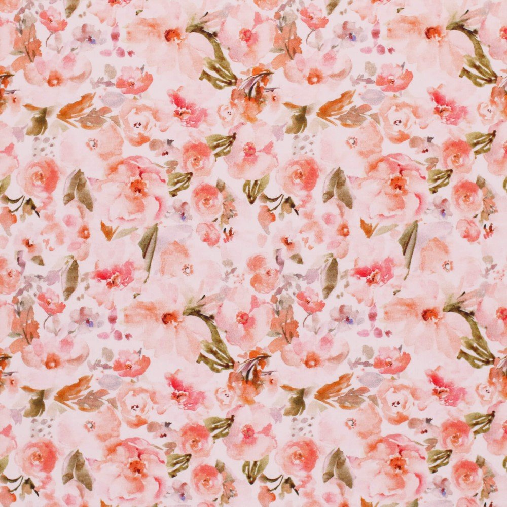 Bomuldjersey Digital Print - Dusty Pink Roseblomst