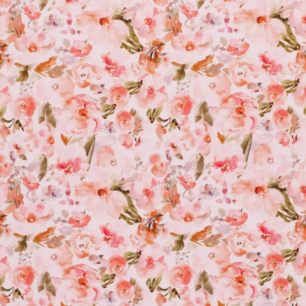 Jersey Katoen Digitale Print - Dusty Roze Rozenbloem 