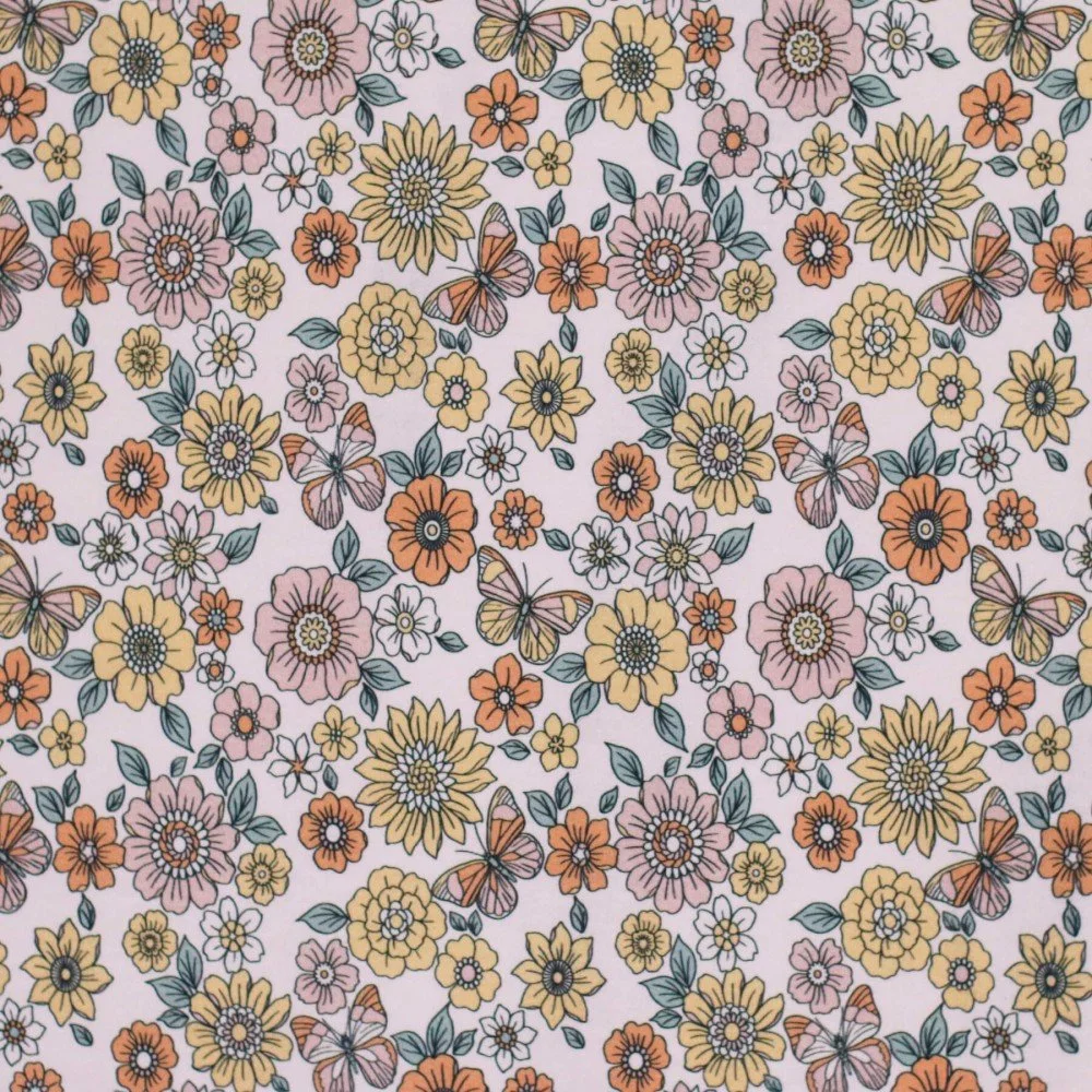 Jersey Katoen Digitale Print - Pastel Vlinderbloem