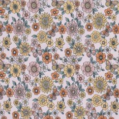 Jersey Cotton Fabric Digital Print - Pastel Butterfly Flower
