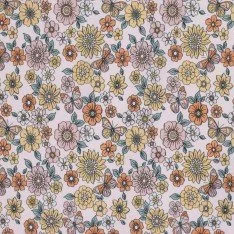 Jersey Cotton Fabric Digital Print - Pastel Butterfly Flower