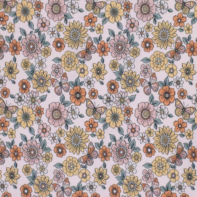 Jersey Di Cotone Stampa Digitale - Fiore Di Farfalla Pastello - (Jersey Di Cotone Digitale Stampata)