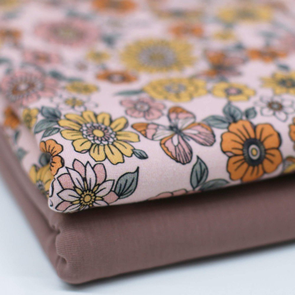 Bomuldjersey Digital Print - Pastel Sommerfugleblomst
