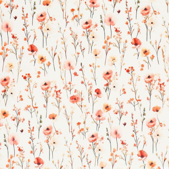 Jersey Katoen Digitale Print - Papaver Bloei Dusty Roze - (Jersey Katoen Digitale Print)