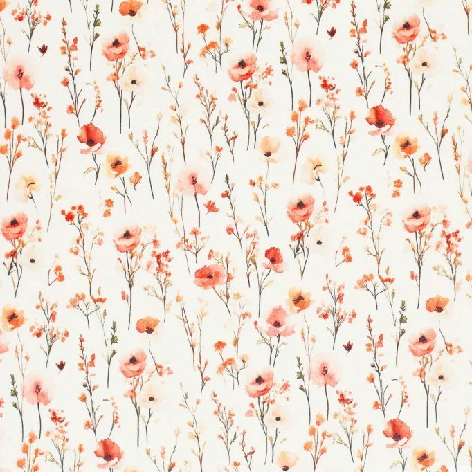 Jersey Coton Impression Numérique - Floraison Du Pavot Rose Poussiéreux - (Jersey Coton Impression Numérique)