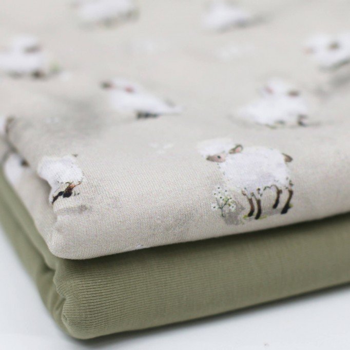 Bomuldjersey Digital Print - Får Beige - (Bomuldjersey Digitaltryk)