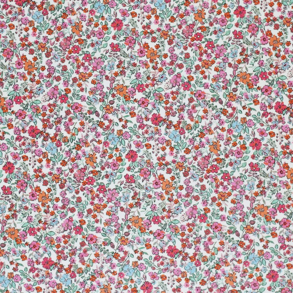 Jersey Katoen Digitale Print - Trendy Bloem Fuchsia Oranje