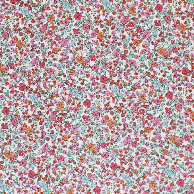 Jersey Di Cotone Stampa Digitale - Fiore Moda Fucsia Arancione - (Jersey Di Cotone Digitale Stampata)