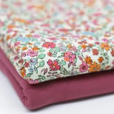 Jersey Cotton Fabric Digital Print - Trendy Flower Fuchsia Orange