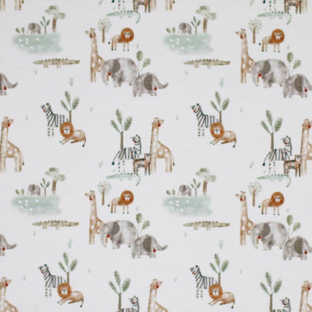 Bomuldjersey Digital Print - Dyreliv Beige