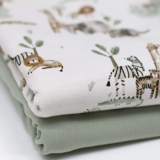 Bomuldjersey Digital Print - Dyreliv Beige - (Bomuldjersey Digitaltryk)