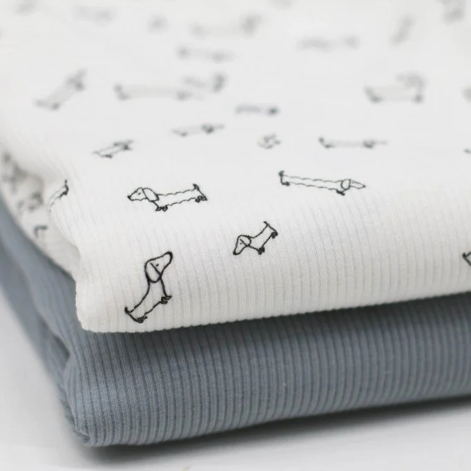 Rib Jersey Fabric Printed - Irregular Dogs Rib Jersey Fabric Printed - Irregular Dogs - (Jersey Fabrics)