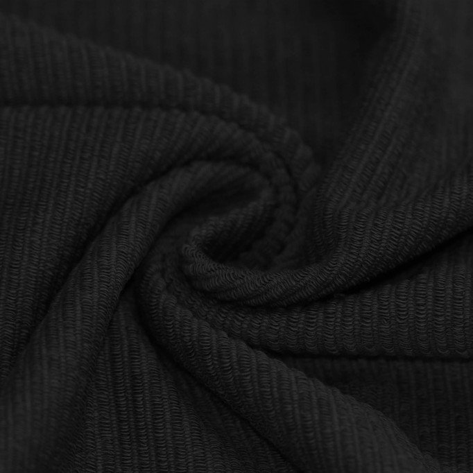 Ripp Loop Terry Jerseystoff Schwarz - (Jersey Stoffe)