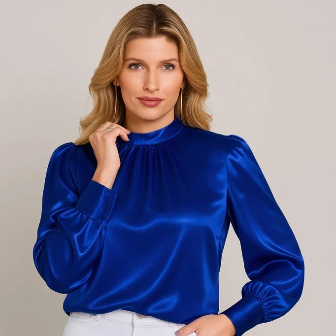 Stretch Satinstof Kobolt - (Fashion Stoffer)