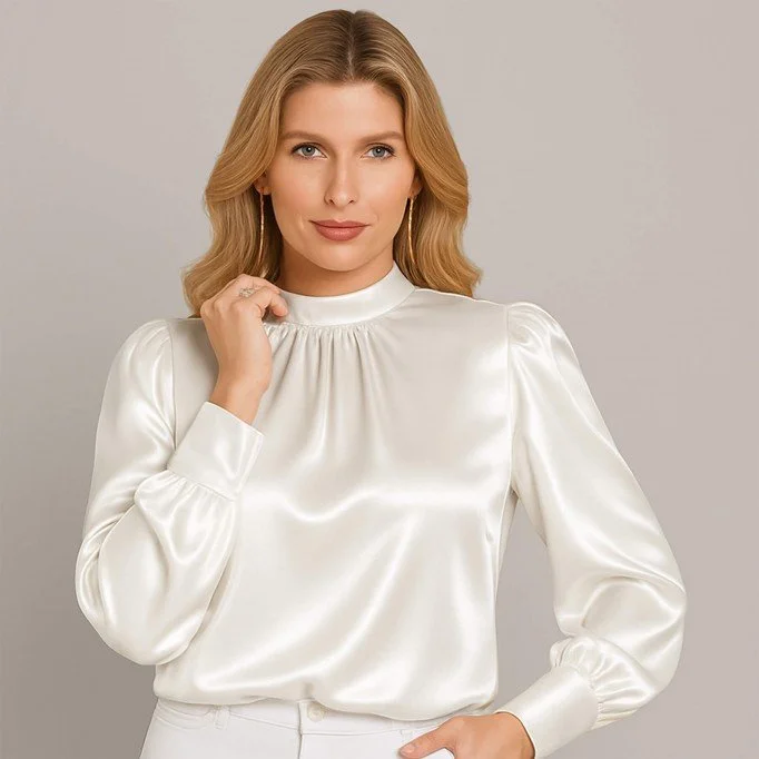 Stretch Satinstof (Dobbeltsidet) Råhvid - (Fashion Stoffer)
