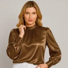 Stretch Satin Fabric Khaki Brown