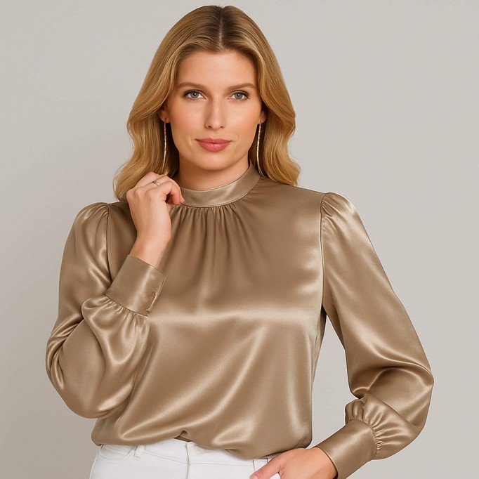 Stretch Satijn Stof Licht Beige - (Modestoffen)