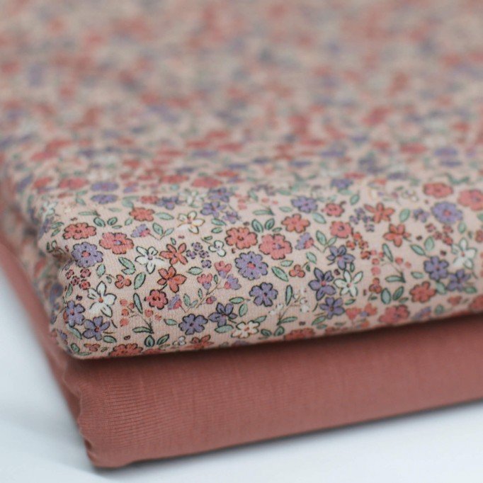 Bomuldjersey Digital Print - Smuk Blomst Lerrosa - (Bomuldjersey Digitaltryk)