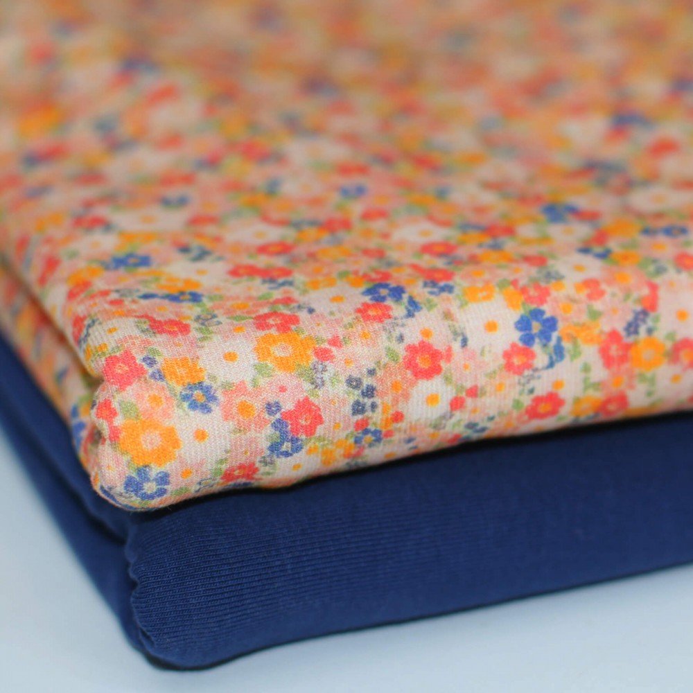 Jersey Cotton Digital Print - Timeless Flower Dark Blue Jersey Cotton Fabric Digital Print - Timeless Flower Dark Blue - (Jersey Cotton Fabric Digital Print)