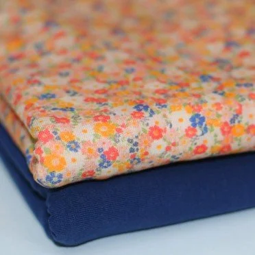 Jersey Cotton Fabric Digital Print - Timeless Flower Dark Blue - (Jersey Cotton Fabric Digital Print)