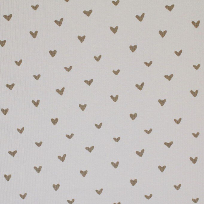 Rib Knit Jersey Fabric Printed - Hearts Light Beige - (Jersey Fabrics)