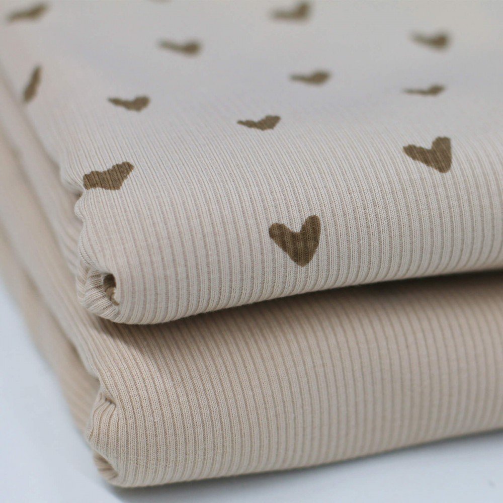 Rib Jersey Strikstof Muster - Hjerter Lys Beige