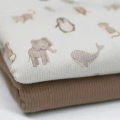 Tissu Maille Tricot Côtelé - Animaux Nouveau-Nés