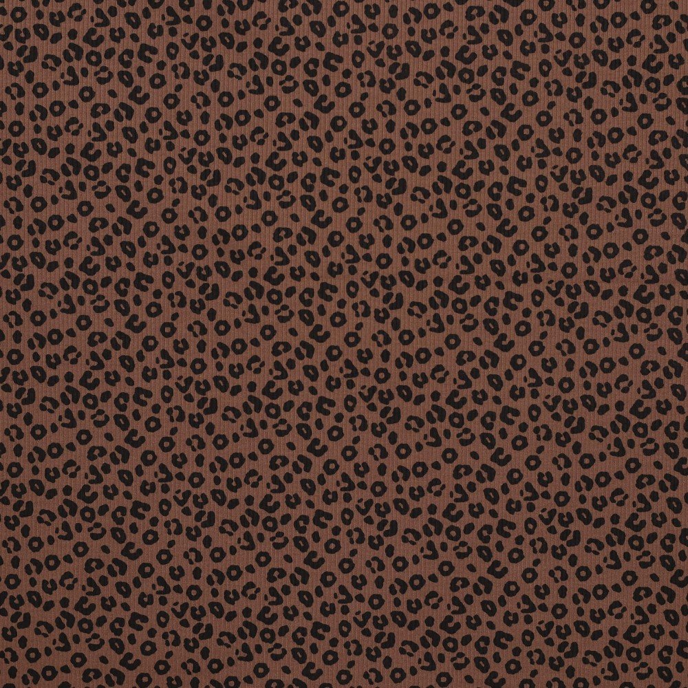 Rib Knit Jersey Fabric Printed - Leopard Print Brown