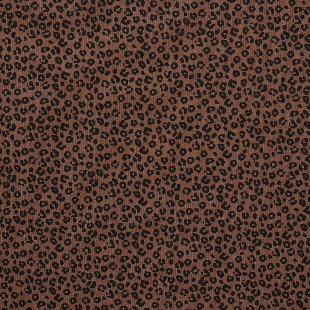 Rib Knit Jersey Fabric Printed - Leopard Print Brown Rib Knit Jersey Fabric Printed - Leopard Print Brown