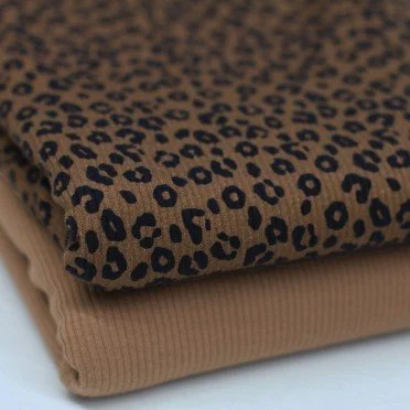 Rib Knit Jersey Fabric Printed - Leopard Print Brown - (Jersey Fabrics)