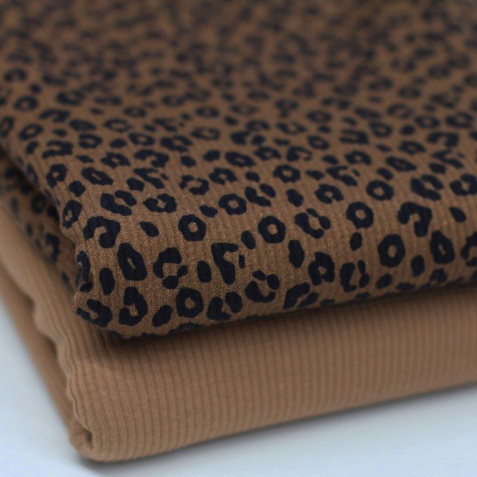 Tissu Maille Tricot Côtelé Imprimé - Léopard Marron - (Tissus Jersey)