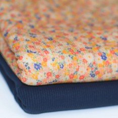 Tessuto Jersey Di Cotone Costine - Fiore Senza Tempo Blu Scuro Tessuto Jersey Di Cotone Costine - Fiore Senza Tempo Blu Scuro
