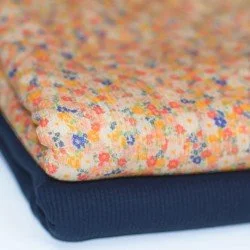 Rib Knit Jersey Fabric - Timeless Flower Dark Blue Rib Knit Jersey Fabric - Timeless Flower Dark Blue