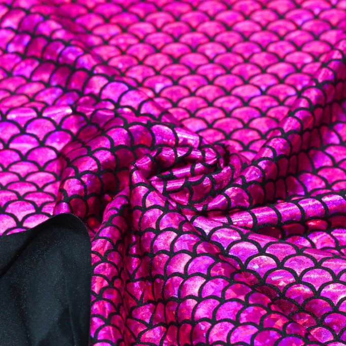 Hologramm Lycra Stoff (Meerjungfrau Schuppen) Fuchsia - (Tanz Stoffe)
