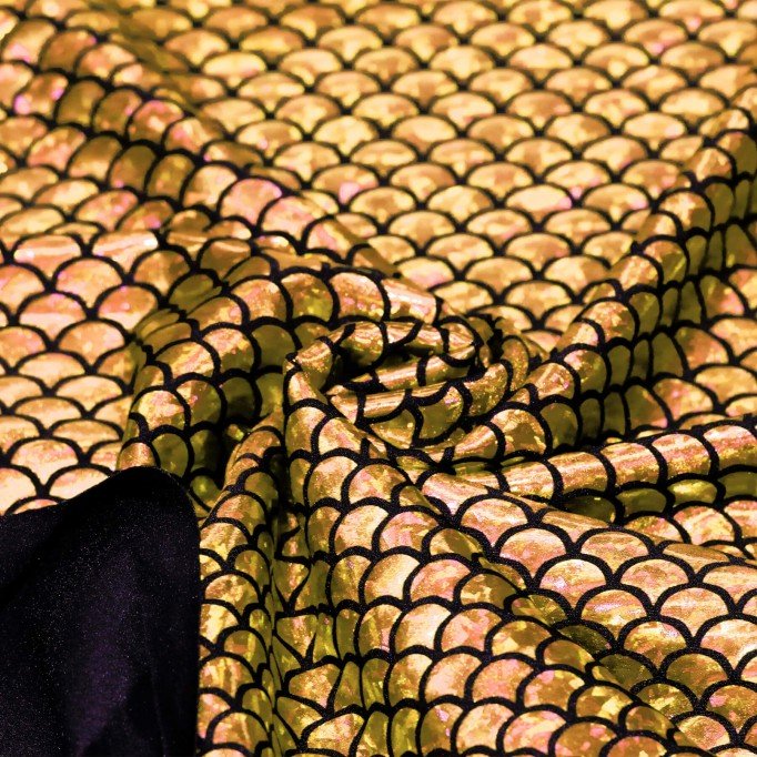 Hologram Lycra Stof (Zeemeermin Schubben) Goud - (Dans Stoffen)