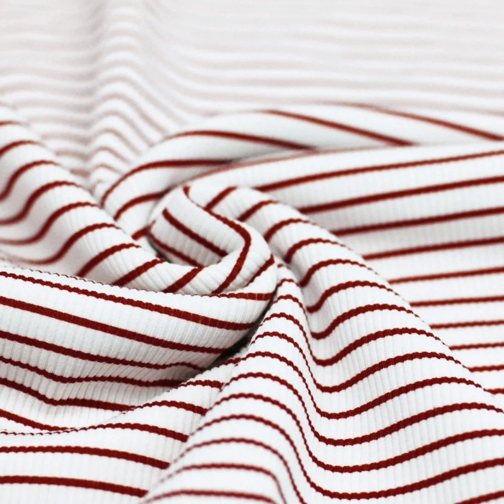 Rib Jersey Stof Bedrukte Streep Bordeaux