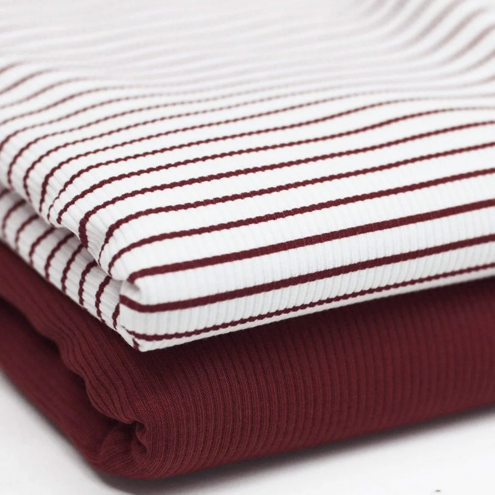 Rib Jersey Stof Bedrukte Streep Bordeaux