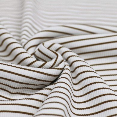 Rib Jersey Fabric Printed Stripe Chocolate Brown Rib Jersey Fabric Printed Stripe Chocolate Brown
