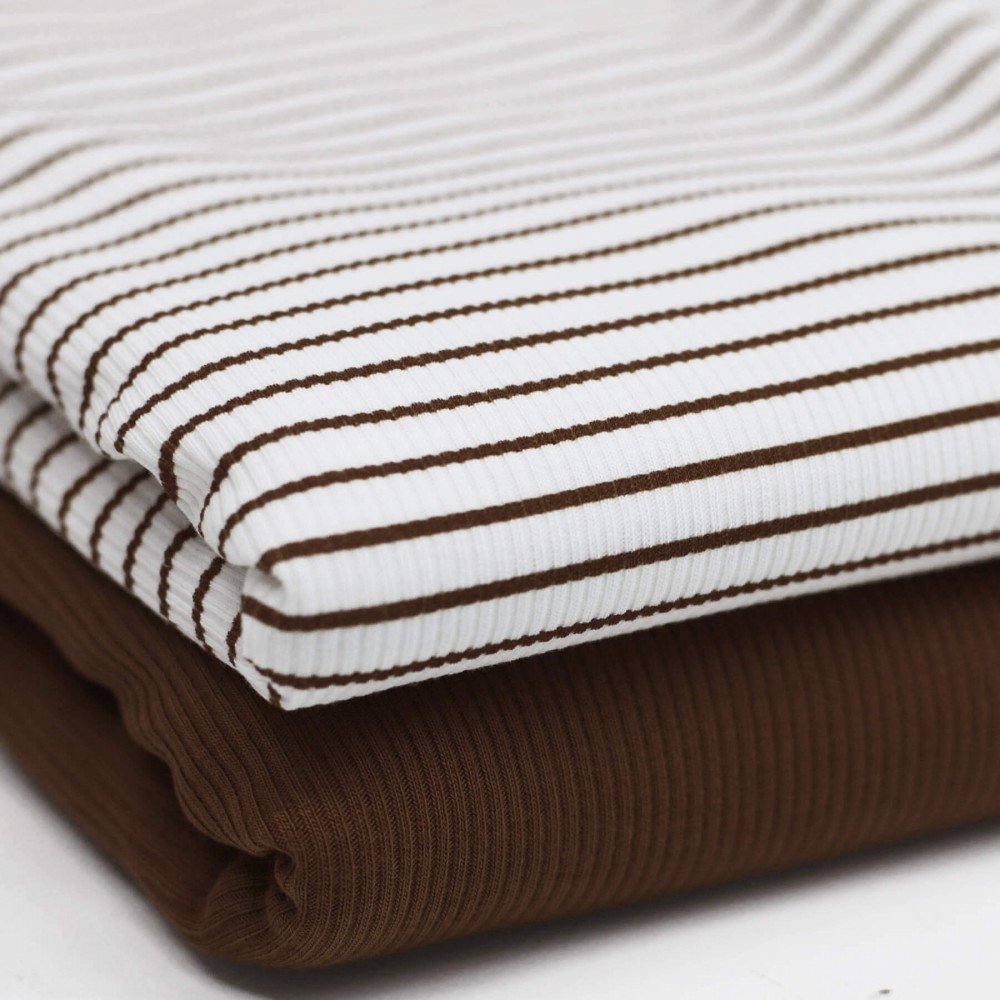 Rib Jersey Strikstof Trykket Stribet Chokolade Brun