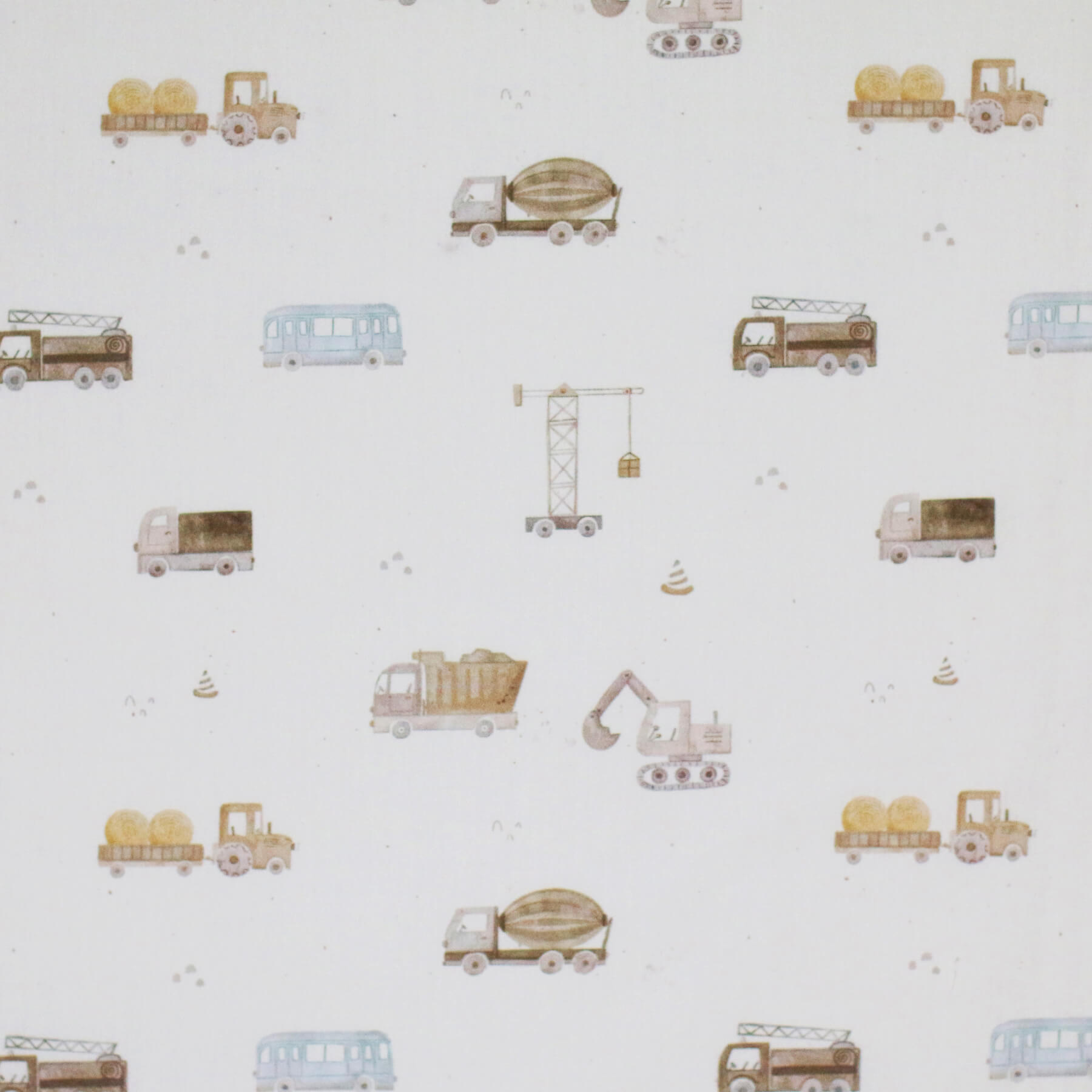 Poplin Katoen Digitale Print - Bouwvoertuigen Beige